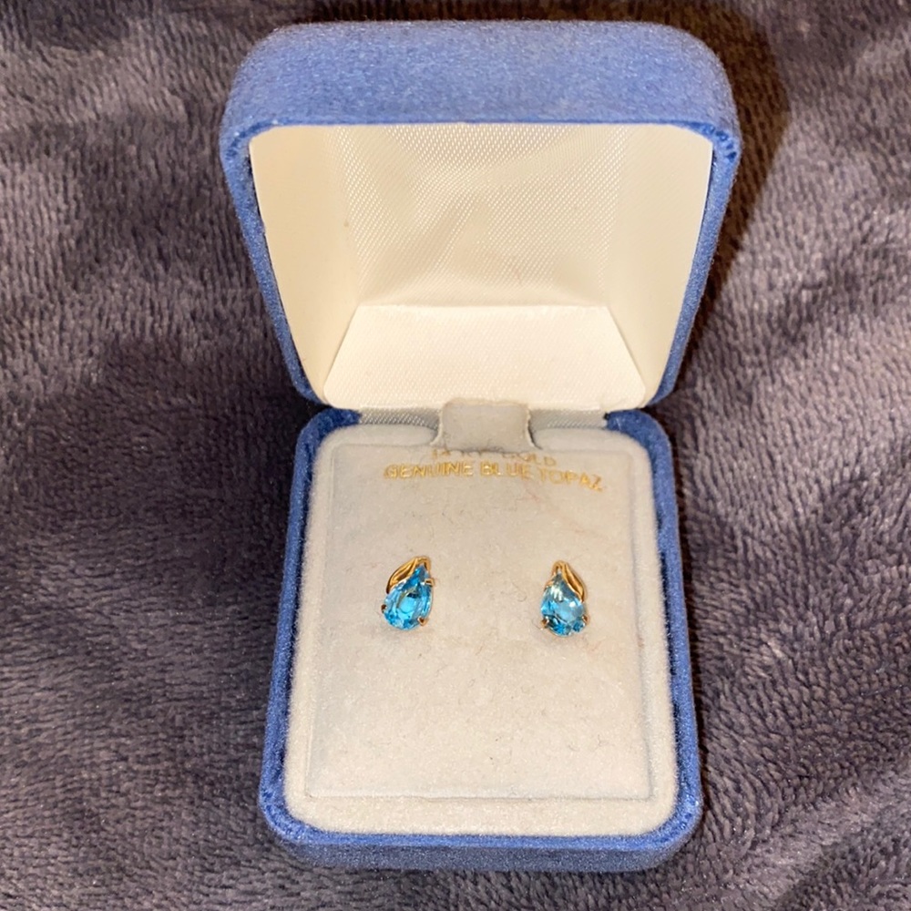 14 KT Gold Genuine Blue Topaz earrings